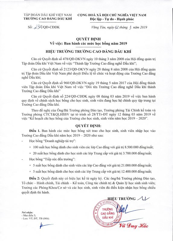 TRƯỜNG CAO ĐẲNG DẦU KHÍ