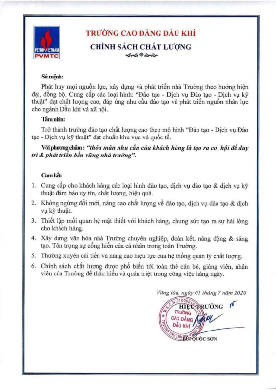 TRƯỜNG CAO ĐẲNG DẦU KHÍ