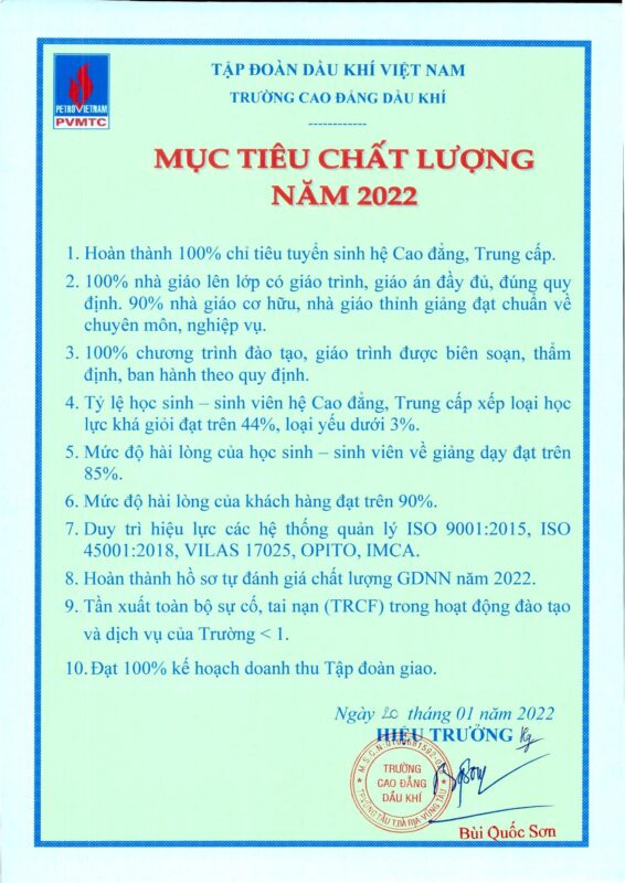 TRƯỜNG CAO ĐẲNG DẦU KHÍ