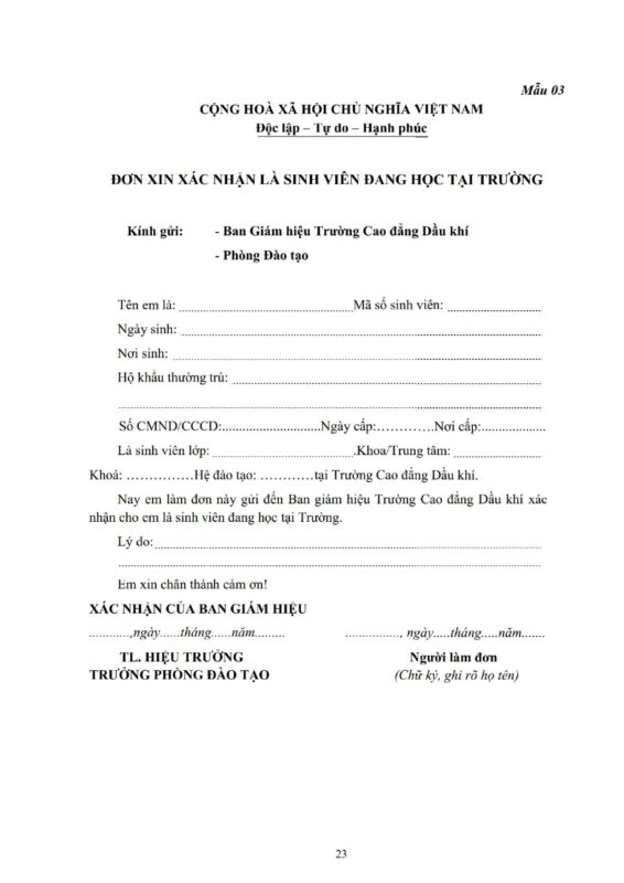 TRƯỜNG CAO ĐẲNG DẦU KHÍ