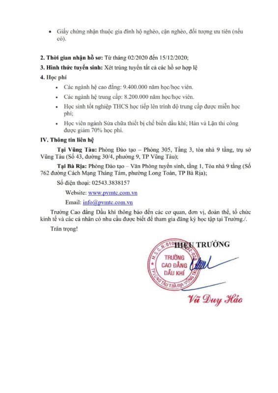 TRƯỜNG CAO ĐẲNG DẦU KHÍ