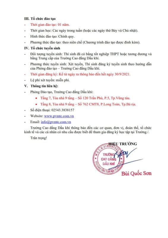 TRƯỜNG CAO ĐẲNG DẦU KHÍ