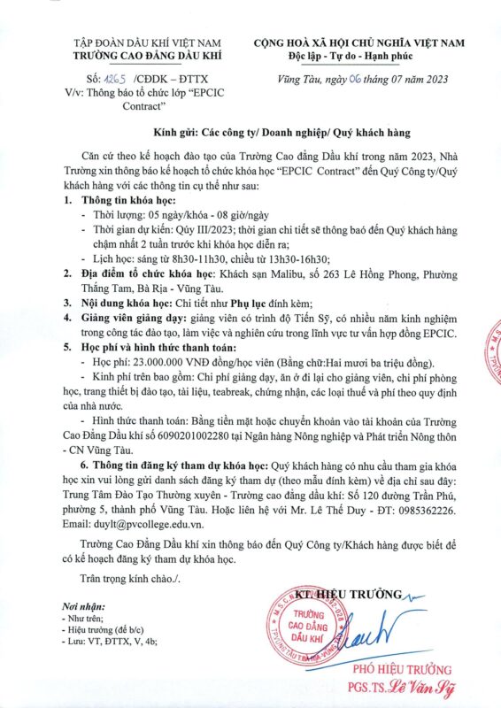 TRƯỜNG CAO ĐẲNG DẦU KHÍ
