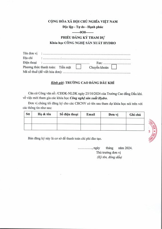 TRƯỜNG CAO ĐẲNG DẦU KHÍ