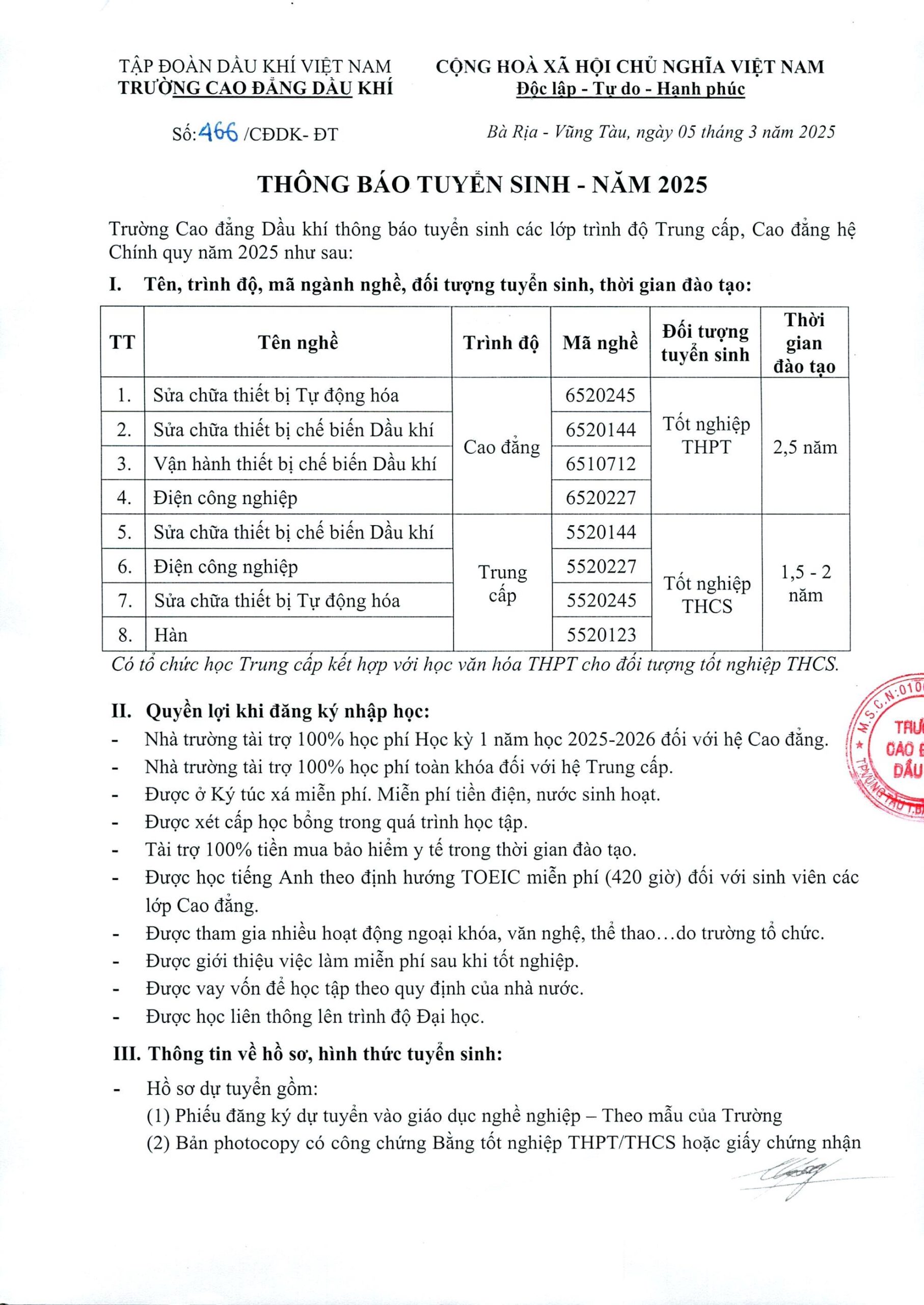 466 CĐdk Đt Thông Báo Tuyển Sinh Năm 2025 Page 1