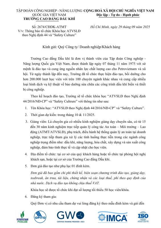 TRƯỜNG CAO ĐẲNG DẦU KHÍ