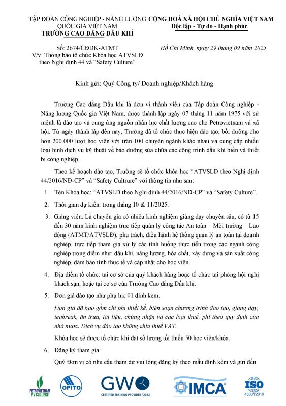 TRƯỜNG CAO ĐẲNG DẦU KHÍ