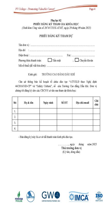 TRƯỜNG CAO ĐẲNG DẦU KHÍ