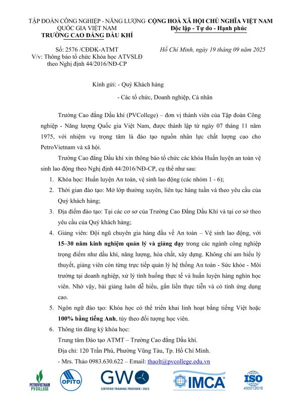 TRƯỜNG CAO ĐẲNG DẦU KHÍ