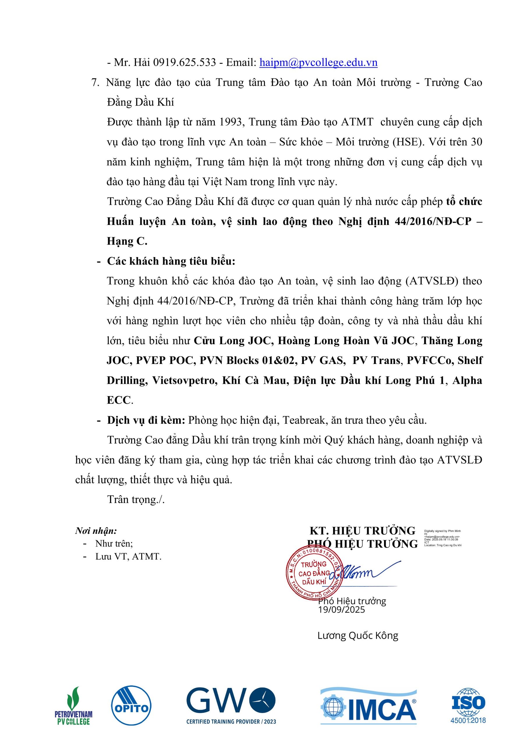 THÔNG BÁO TỔ CHỨC KHÓA HỌC ATVSLĐ 2025