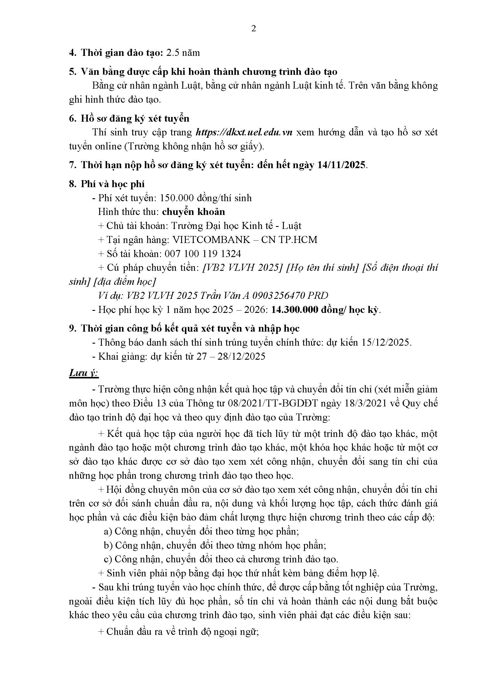 Thông báo về việc tuyển sinh Đại học văn bằng hai hình thức đào tạo Vừa làm vừa học năm 2025