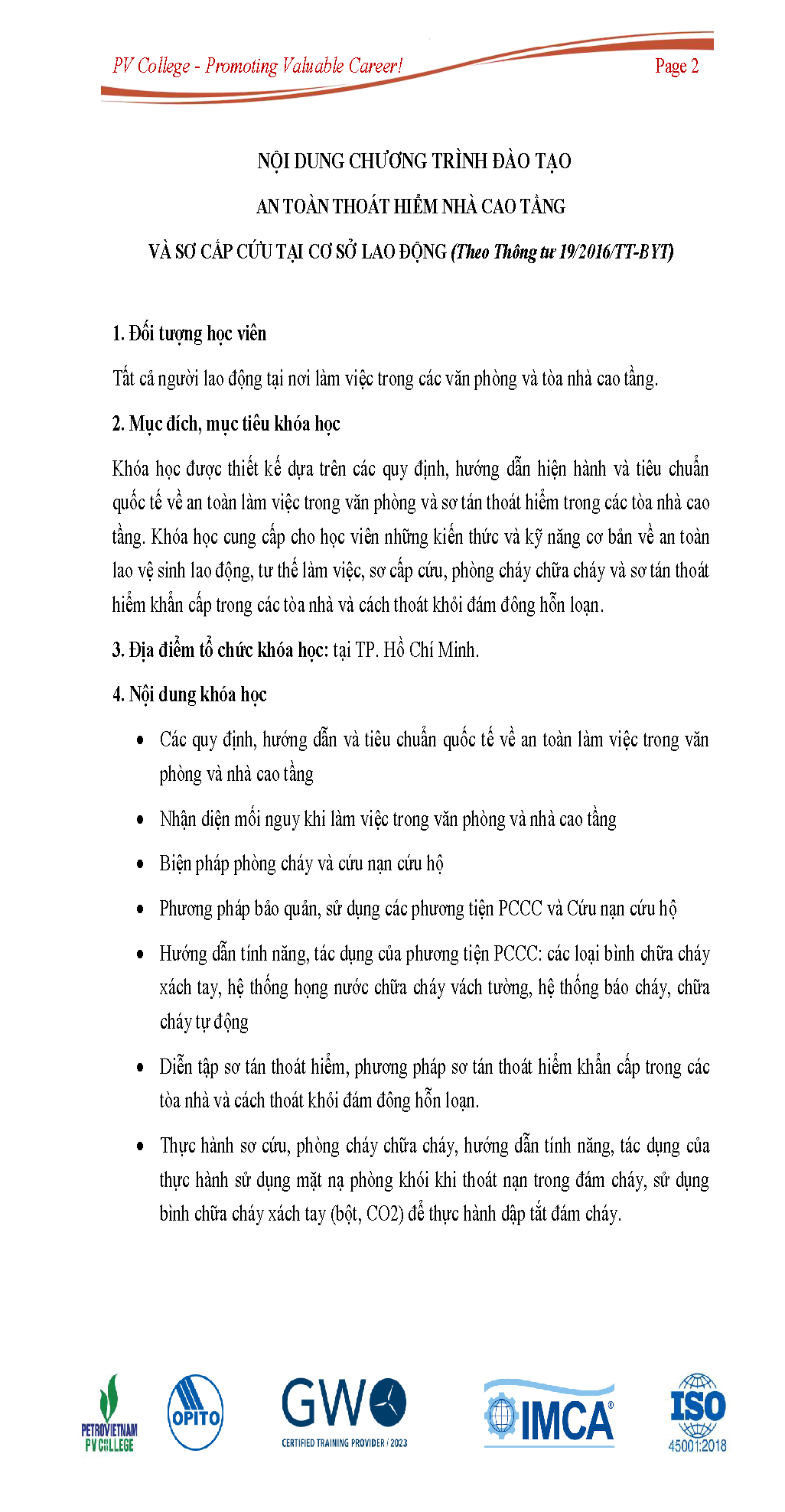 Thông báo tổ chức huấn luyện khóa “An toàn thoát hiểm nhà cao tầng và Sơ cấp cứu”