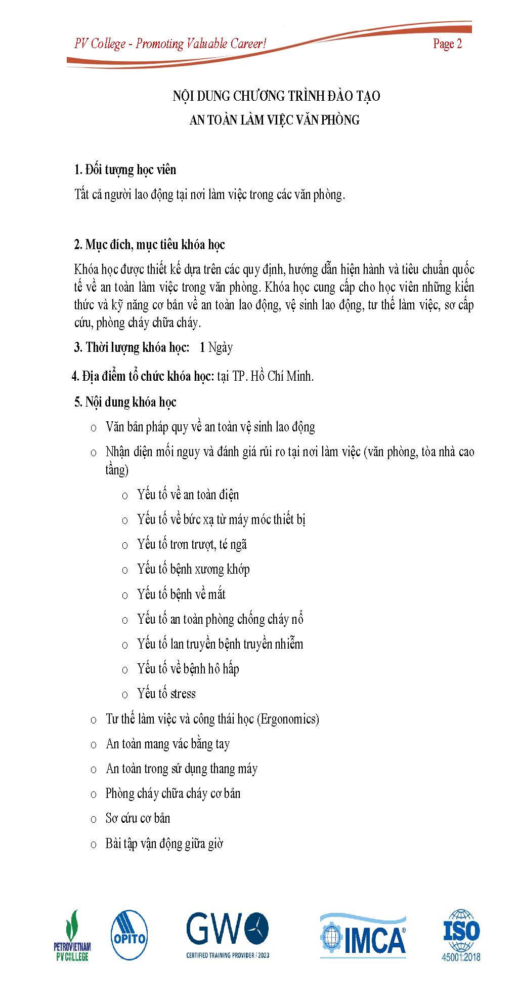 Thông báo tổ chức huấn luyện khóa “An toàn làm việc văn phòng”