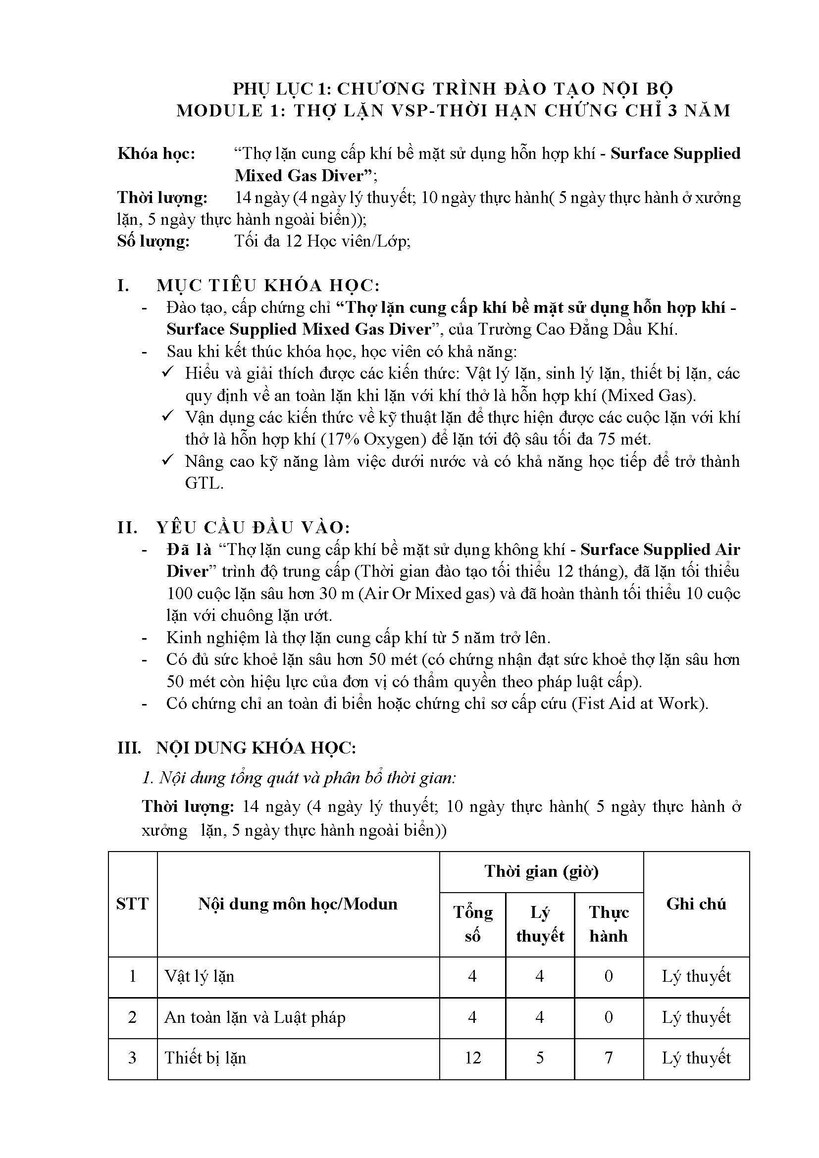 Ban hanh chương trình đào tạo nội bộ khoá học: CHƯƠNG TRÌNH ĐÀO TẠO NỘI BỘ ĐÀO TẠO LẶN CUNG CẤP KHÍ BỀ MẶT SỬ DỤNG HỖN HỢP KHÍ (MIXED GAS)