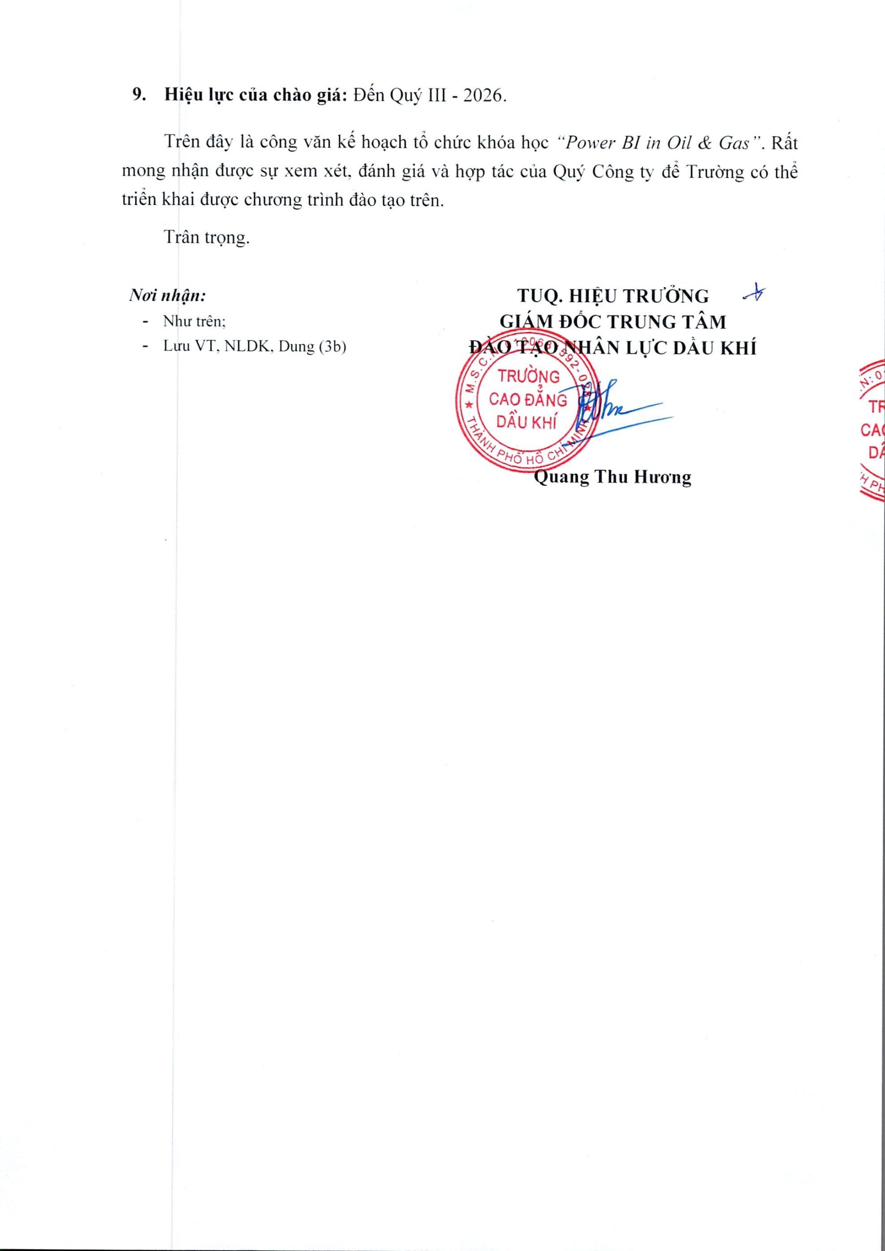 Kế hoạch tổ chức khoá học “Power BI in Oil & Gas”