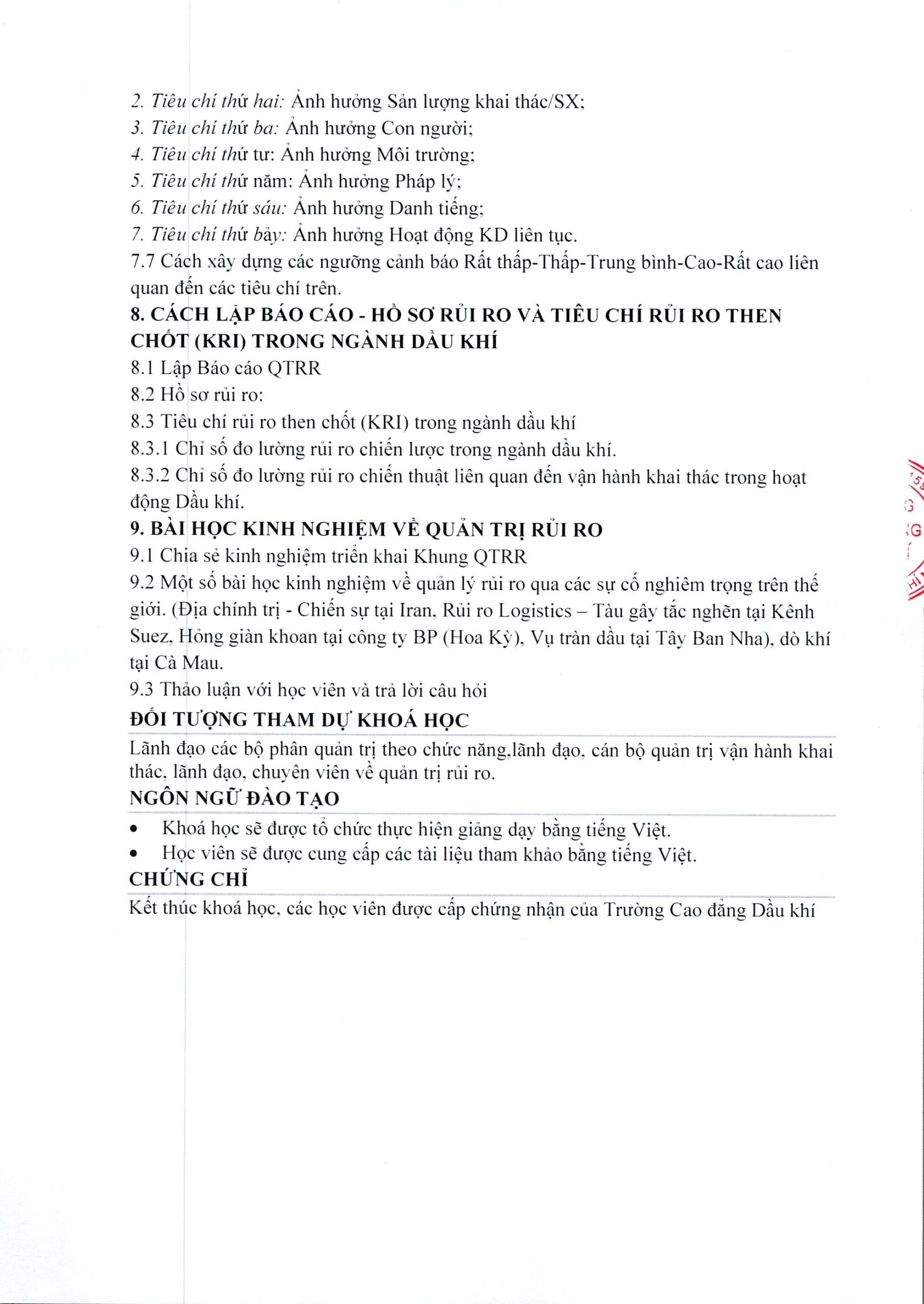 Mời tham gia khoá học “Quản trị rủi ro trong ngành dầu khí”