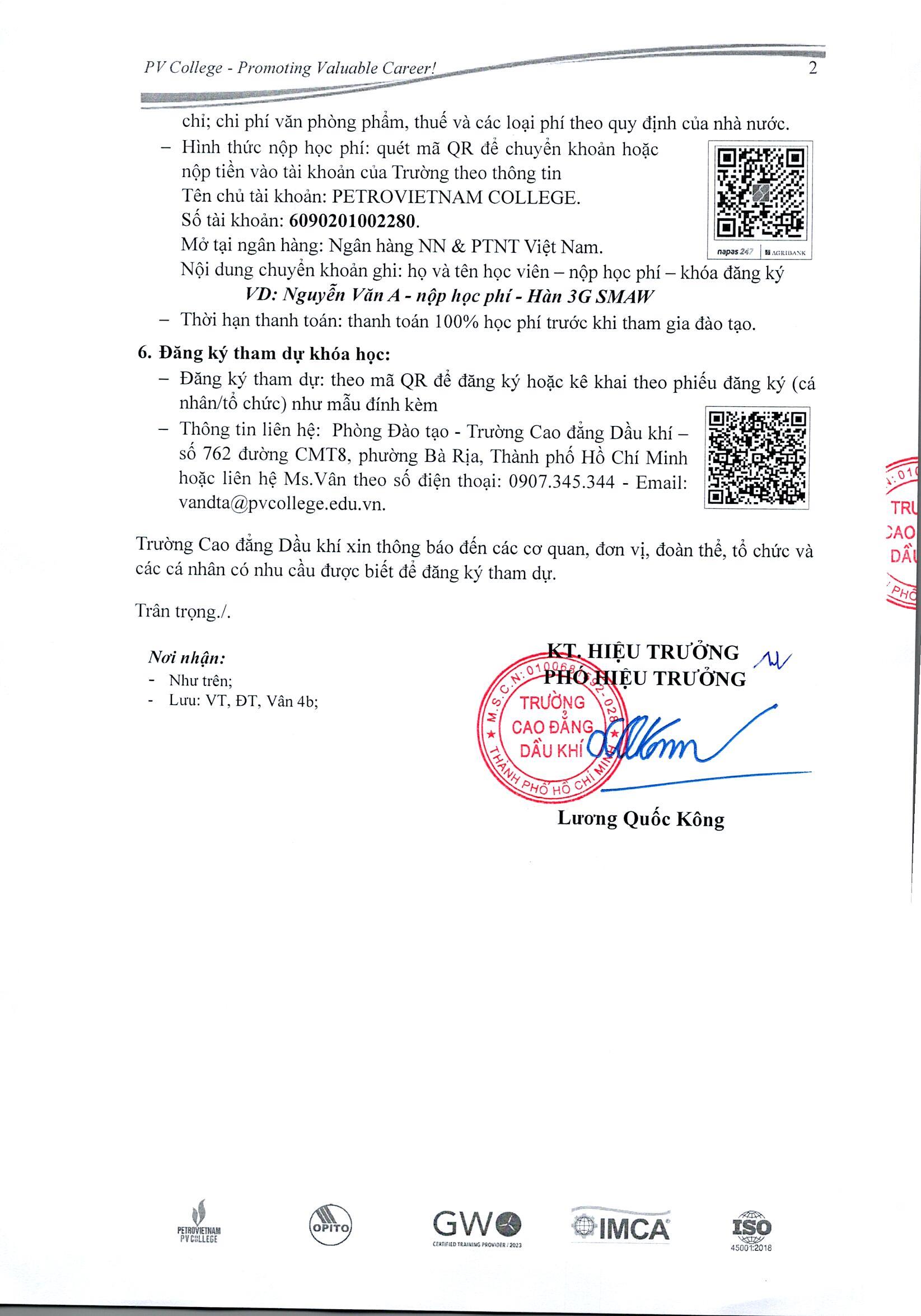 Thông báo tuyển sinh các khoá đào tạo ngắn hạn – năm 2026