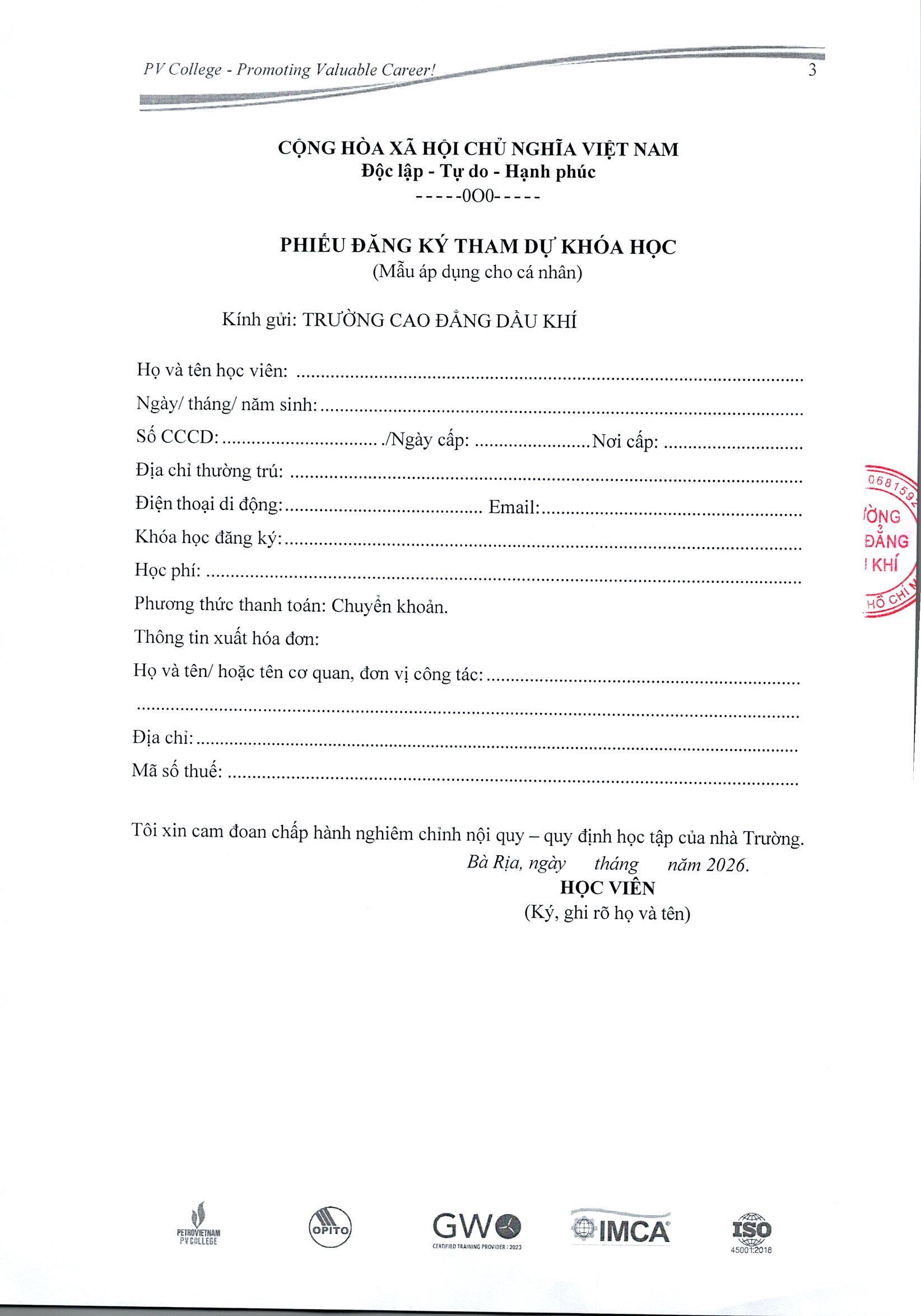 Thông báo tuyển sinh các khoá đào tạo ngắn hạn – năm 2026