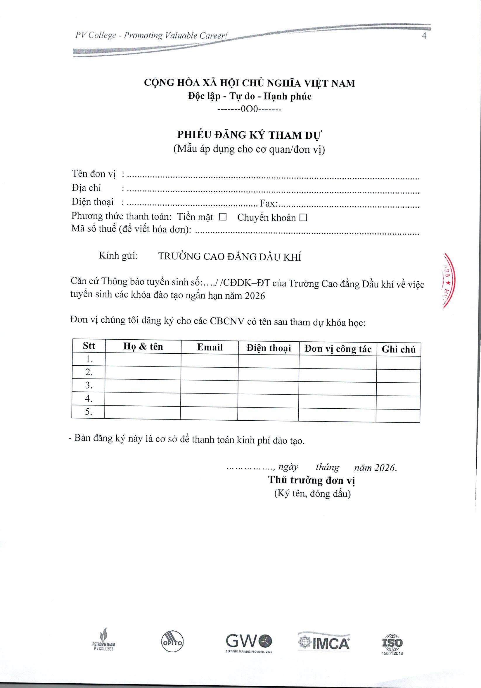 Thông báo tuyển sinh khoá học về Hàn và Cơ khí