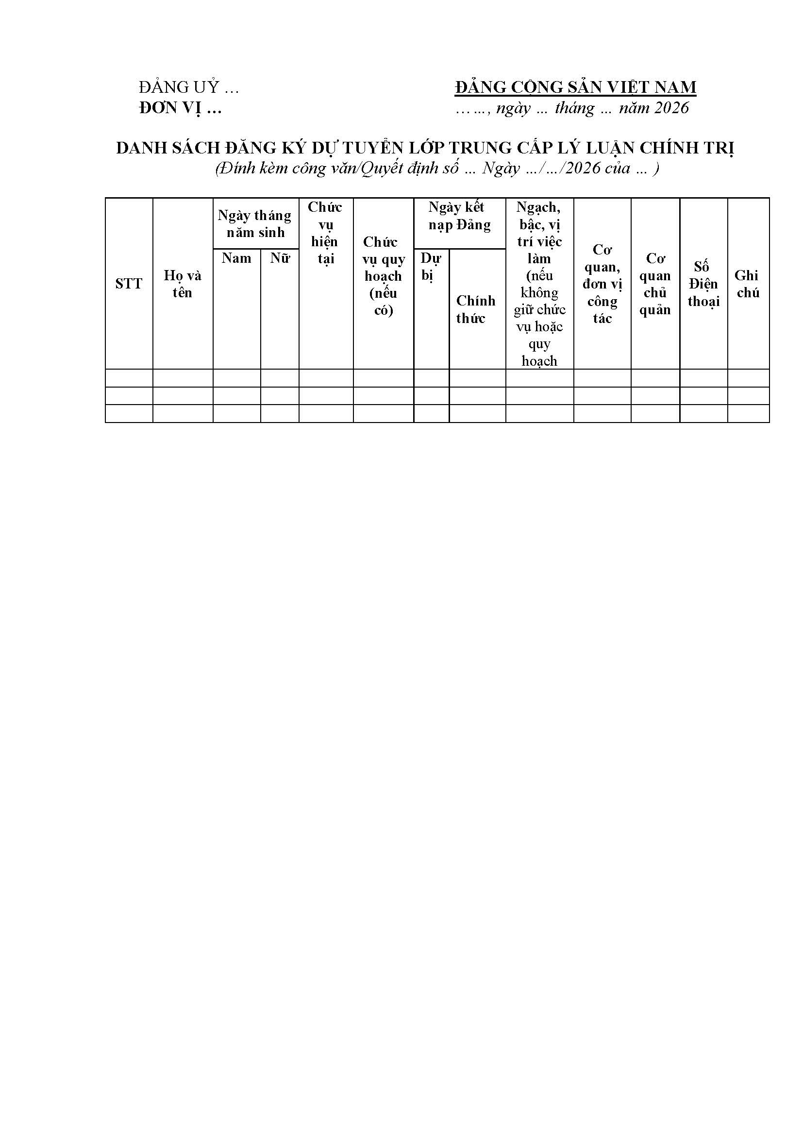 Thông báo tuyển sinh khóa học “Trung cấp lý luận chính trị” tại Vũng Tàu
