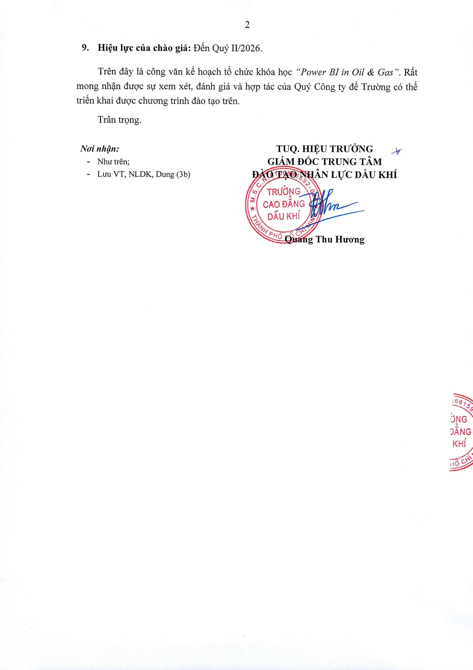 Kế hoặc tổ chức khoá học “Power BI in Oil & Gas”