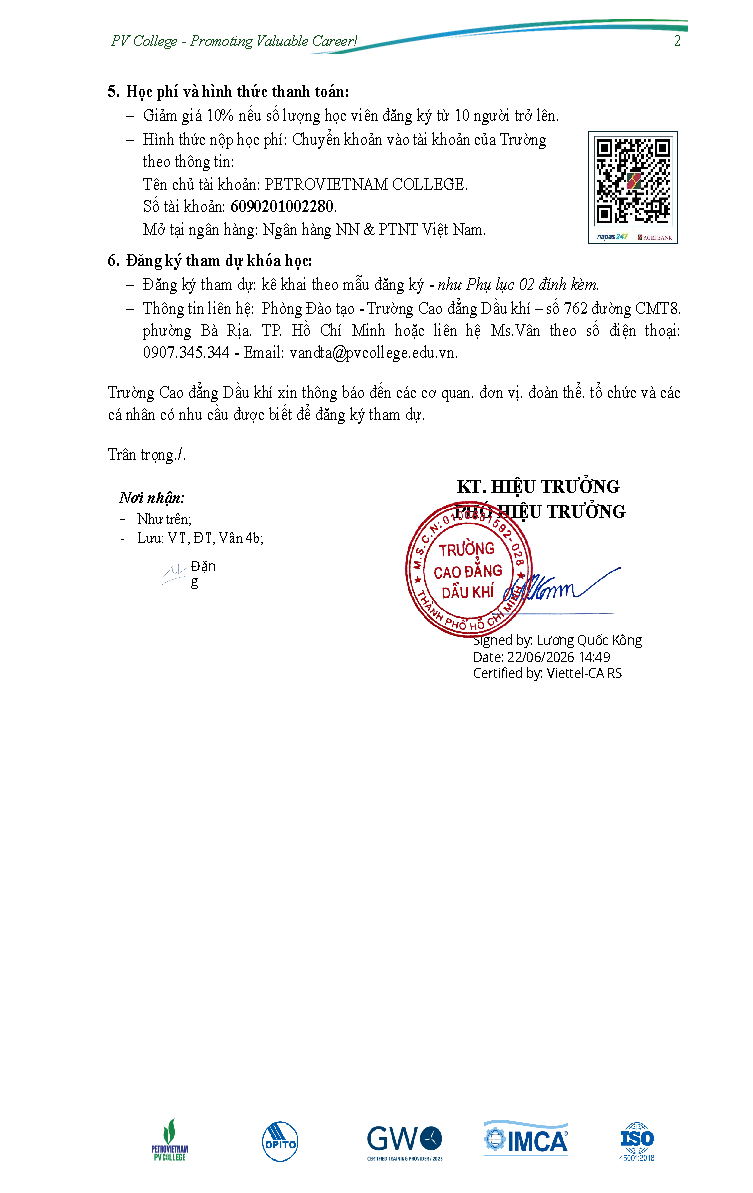 Thông báo tuyển sinh khóa học về nâng cao tay nghề