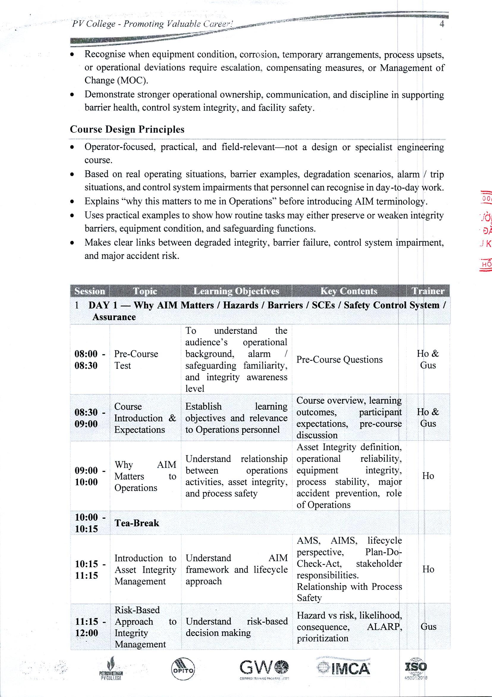 Thông báo tổ chức khóa học “Asset Integrity Management”