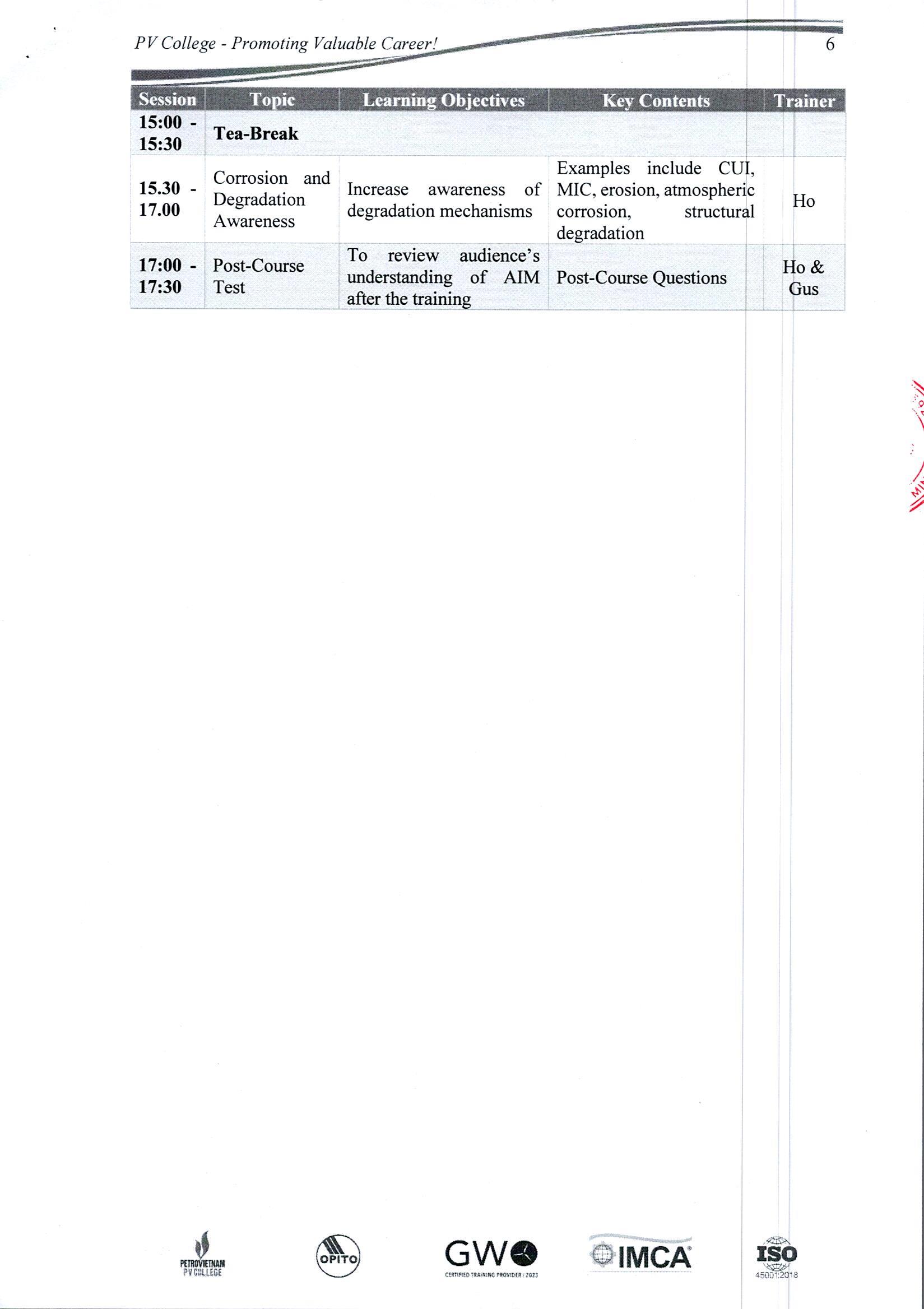 Thông báo tổ chức khóa học “Asset Integrity Management”