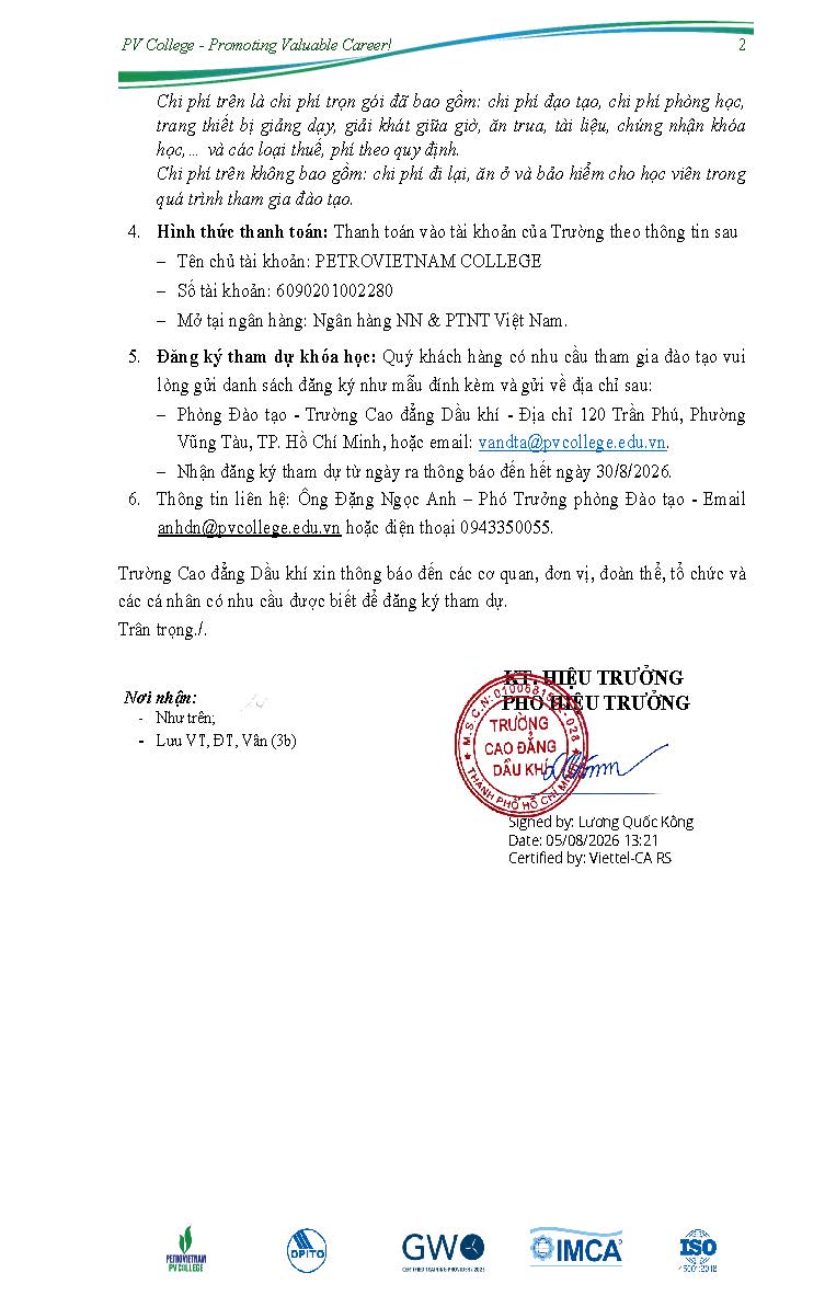 Thông báo tổ chức khóa học “Asset Integrity Management”