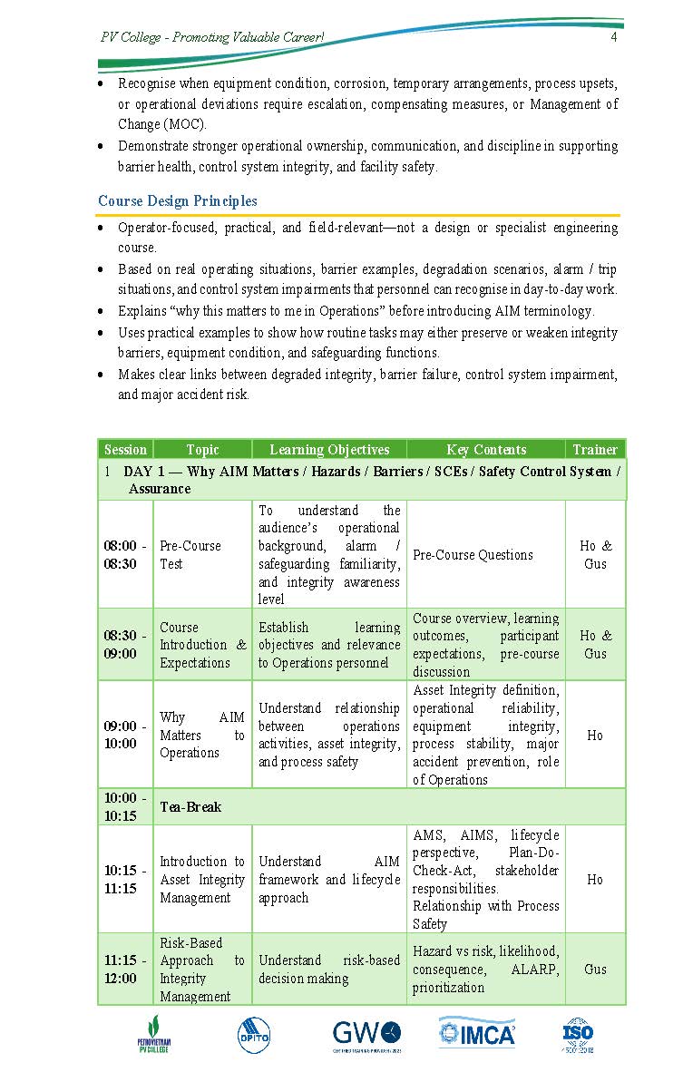 Thông báo tổ chức khóa học “Asset Integrity Management”
